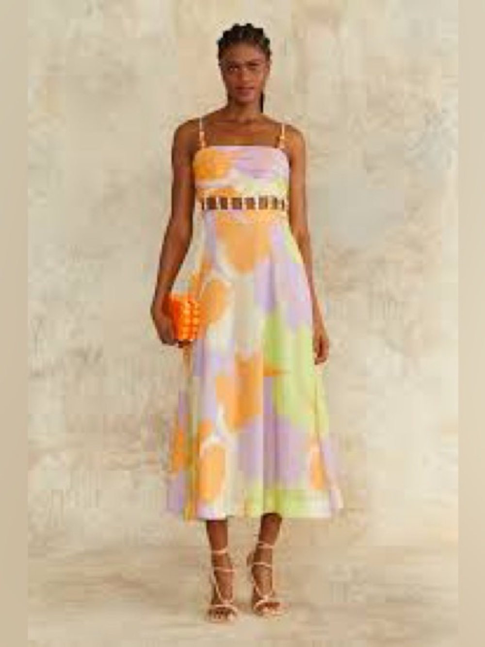 Amur Georgie Beaded Waist Pastel Midi Dress with Spaghetti Straps Size 6